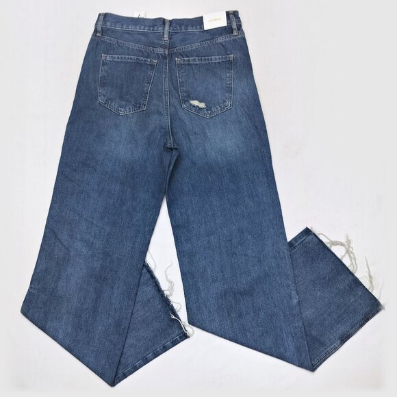 EXPRESS Distressed Wide Leg High Rise Jeans Ripped Frayed Hem Blue Sz 8 Long NWT - Picture 5 of 10